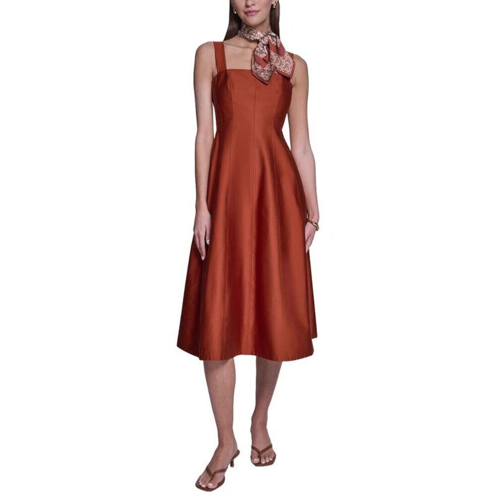 Halston Womens Sleeveless Sateen Dress